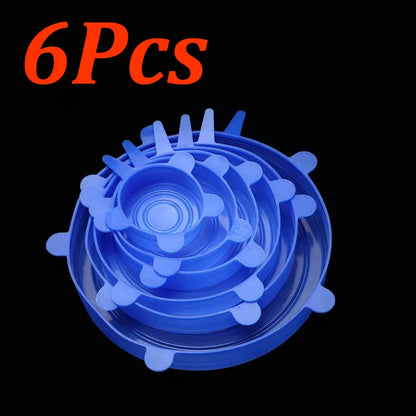 24-6Pcs Reusable Food Silicone Stretch Lids Elastic Silicone Lid Cap Food Covers for  Bowl Cups Containers Keep Food Fresh