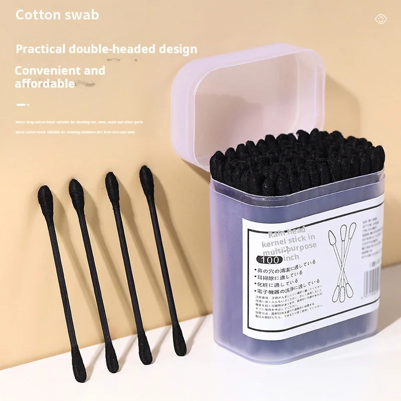 New Boxed Black Cotton Swabs Japanese Earpick Cotton Swabs Clean Blackhead Earpick Disposable Double-ended Cotton Swabs