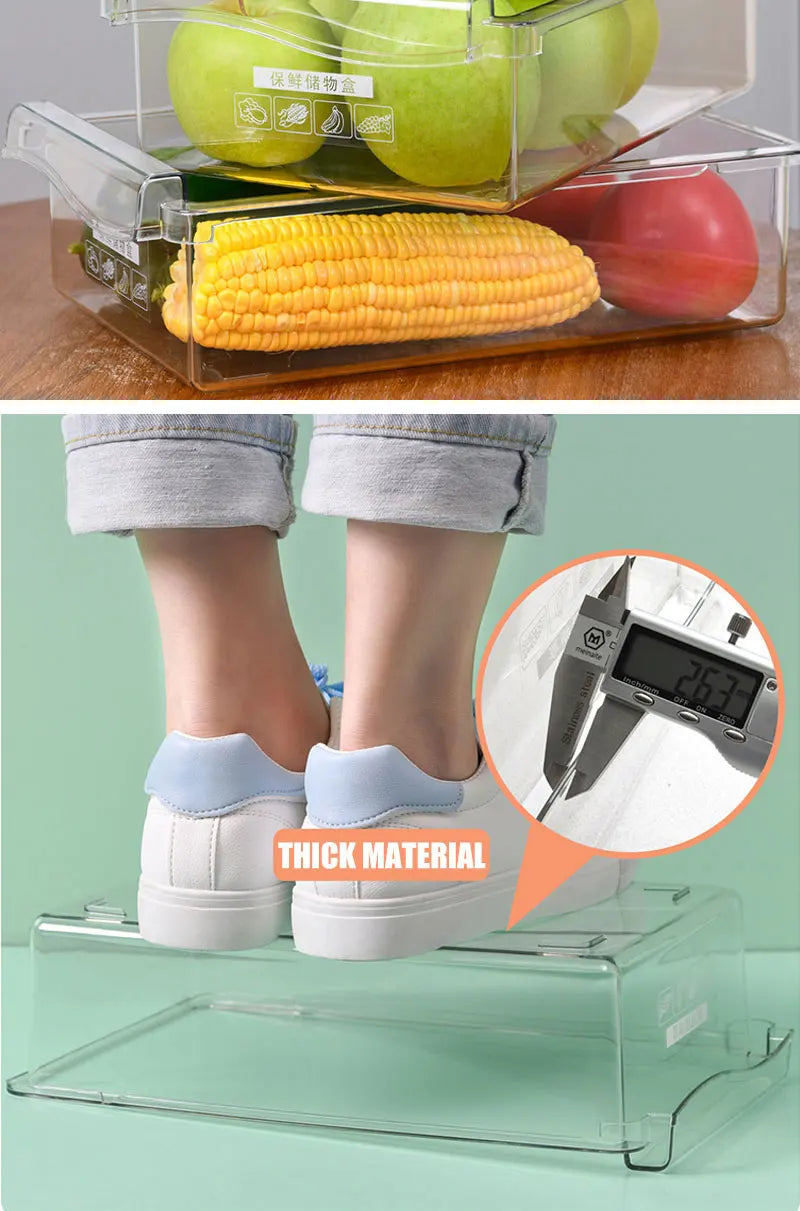Kitchen Fruit Food Egg Storage Box Fridge Organizer Slide Under Shelf Drawer Box Rack Holder Refrigerator Crisper Keeping Flash