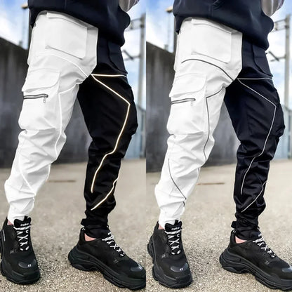 New 2025 Men‘s Casual Cargo Pants Loose Fashion Striped Multi Pocket Sports Fitness Hip Hop Jogger Trousers Male Cargo Pants