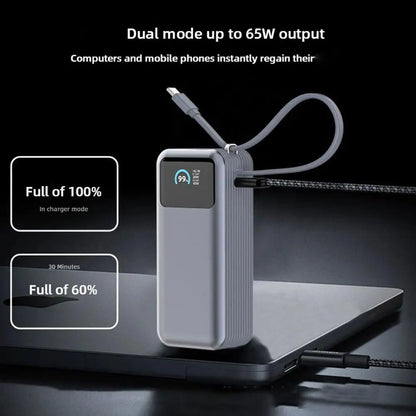 AC Plug GaN Power Bank 10,000mAh Mobile Power Supply 65W Type-C Fast Charging 3 IN 1 Wall Charger For Laptops Mobile Phones