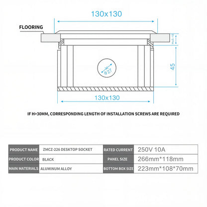 Multifunctional Slow-Rise Pop-Up Socket with USB/HDMI - Aluminum Alloy Embedded Conference Desk Socket