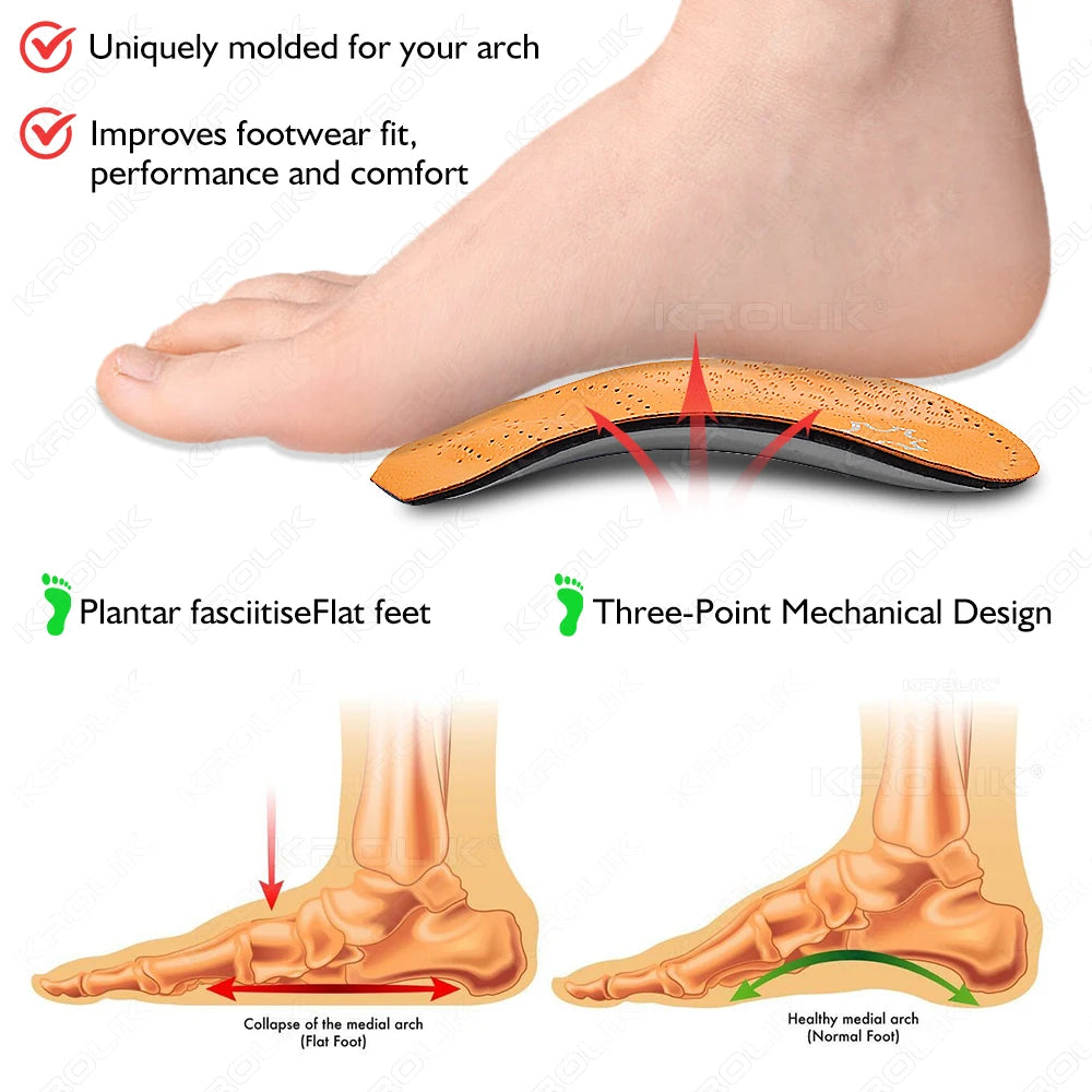 VTHRA 3/4 Length Orthotic Insoles Leather Insole Flat Foot Arch Support 2.5cm Half Shoe Pads Orthopedic Insoles Foot Care Unisex