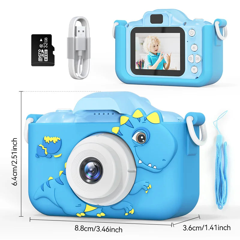Cartoon Dinosaur Kids Camera Mini Digital Video Cameras for Toddler Girls Boys Aged 3-14 Children Selfie Camera Brithday Gifts