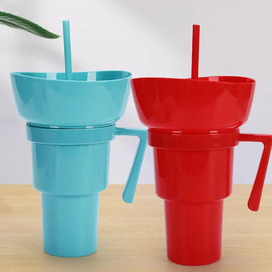 2-in-1 Silicone Beverage Cola Cup With Snack Tray Bowl Straw for Popcorn and Snacks at Cinemas Dropshipping Sourcing Wholesale
