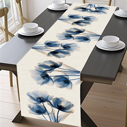 Blue Tulip Table Runner for Dining Table Kitchen Decor Anti-stain Dining Table Tablecloth Rectangular Dining Table Runner