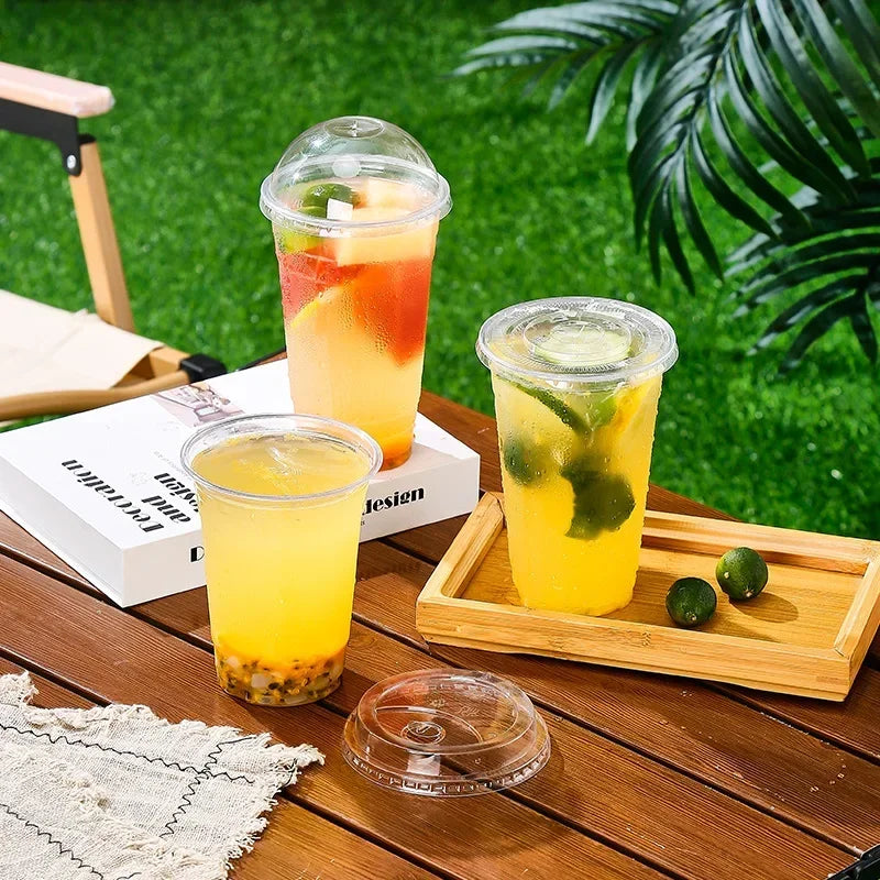 400ml Plastic Cups with Lids Snack and Drink Cup Double Plastic Cold Cup Clear Disposable PET Plastic Cup Boba Milk Tea Cup