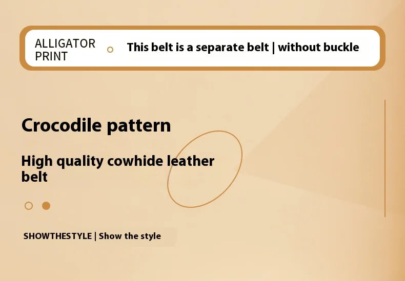 Leather material waistband. Single belt, crocodile pattern belt, casual waist belt, 3.5cm belt