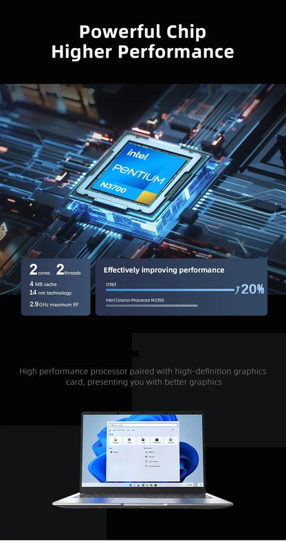 2025 New Laptop Computer Windows 11 Intel Pentium N3700 Notebook PC Gamer 12GB RAM 1TB 2TB SSD 1920*1080 Office Study Computer