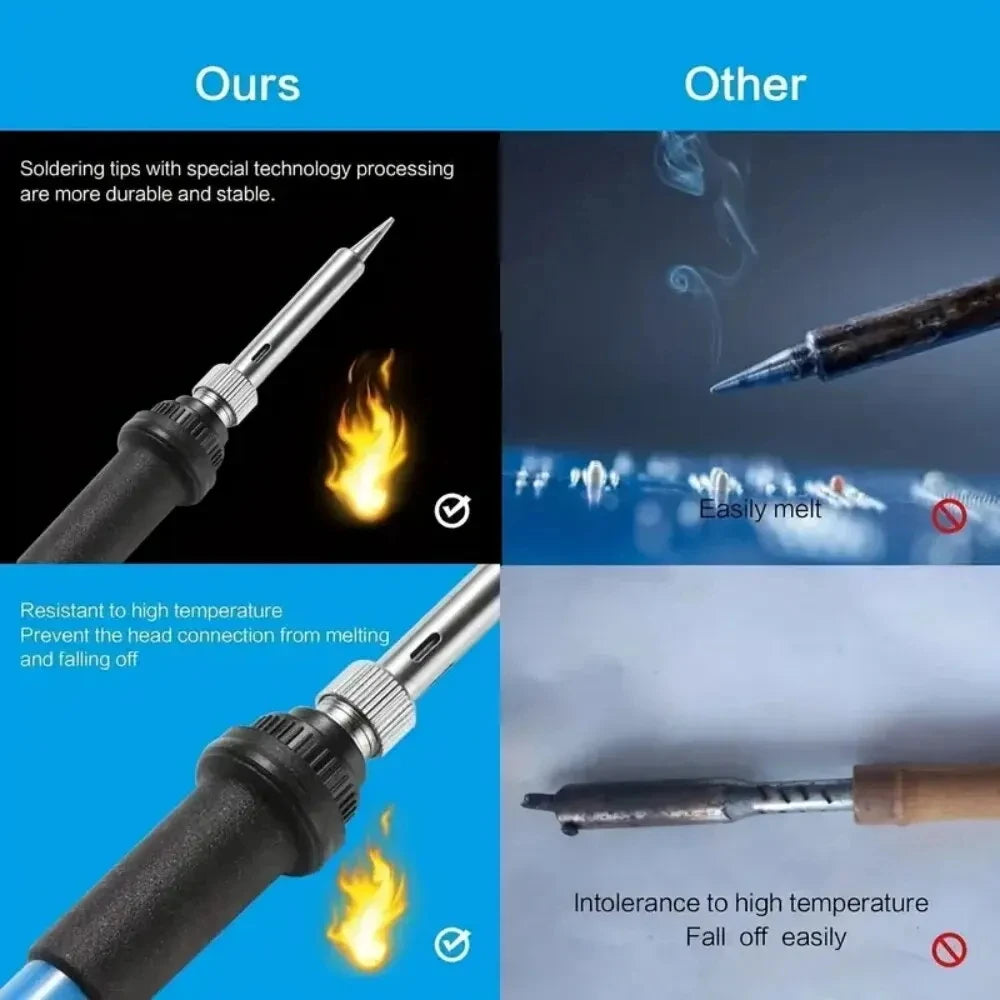 New Electric Soldering Iron 60W Adjustable Temperature Replaceable Soldering Iron Head Soldering Iron Pen Welding Kit