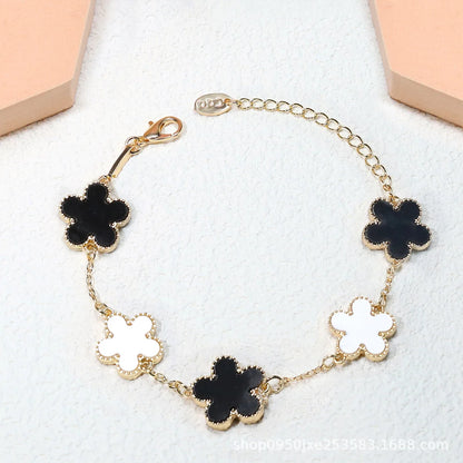 Fashion Double Sided Plant Five Leaf Plum Blossom Charm Bracelets For Women Girl Waterproof Clover Jewelry Gifts Best Friends