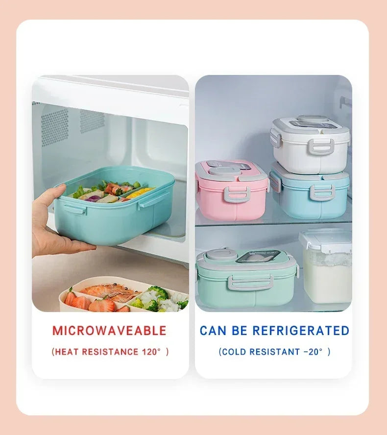 2025 Portable Lunch Box Compartment Wheat Straw Bento Carrying Handle Reusable Tableware Container Meal Snack Food Containers