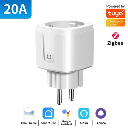 Tuya WIFI Smart Socket EU 16A/20A Wifi/Zigbee3.0 Smart Plug With Power Monitoring Smart HomeVoice Control Support  Alexa
