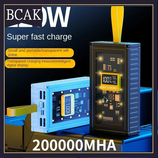BCAK  Brand discount store 30000mAh 50000mAh 120W Fast Charging Transparent Power Bank 200000mAh Large-capacity Mobile Power