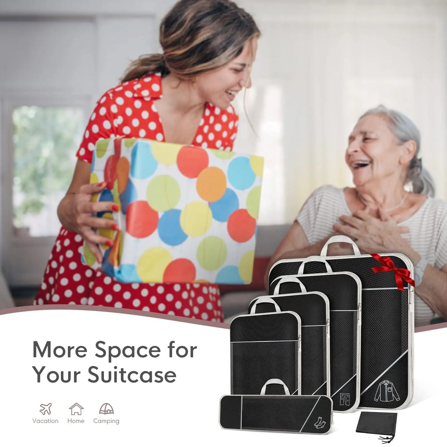 Compression Packing Cubes for Suitcases, Luggage Organizer Bags Set for Carry on, Travel Essentials 6 Set Clothes Bag Organizer