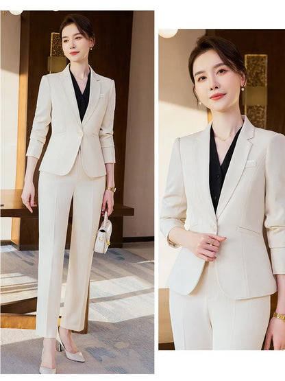 Ladies Office Work Wear Blazers Formal OL Styles Business Suits Pants and Jackets Coat Spring Autumn Professional Career Set