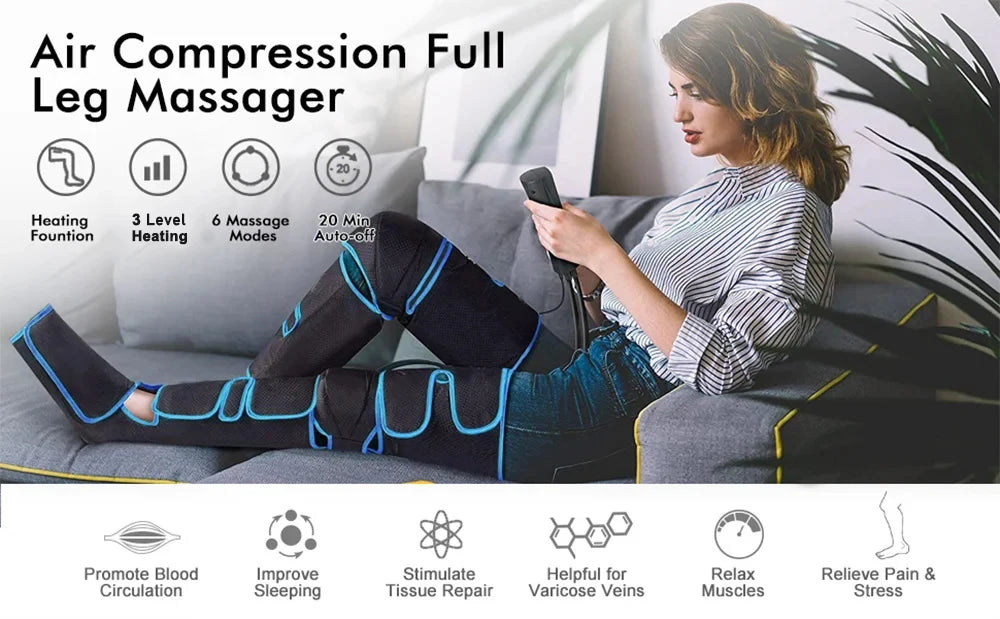 Leg Muscle Relaxer 6 modes Air Compression Recovery Boot Lymph Release Relieve Foot Fatigue Heating Leg Massager for Athletes