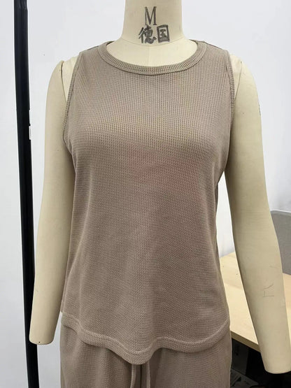 Women's Home Wear Suits Spring and Autumn Vest Top Trousers Two-piece Suit Waffle Pajamas Two-piece Suit