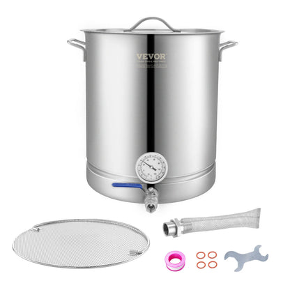 VEVOR Stainless Steel Kettle 16 GALLON Brewing Pot Tri Ply Bottom for Beer Brew Kettle Pot Home Brewing Supplies Includes Lid