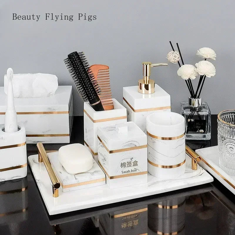 1pcs Resin Light Luxury Bathroom Wash Tray Hotel Bathroom Bathroom Wash Table Toothbrush Shelf Decoration  Toilet Accessories