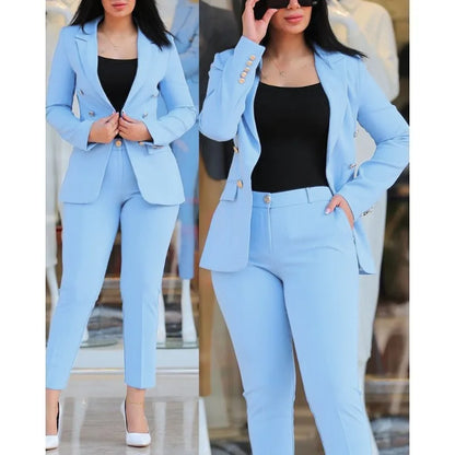 Office Lady 2 Pieces Blazer Set Ladies 2024 Elegant Pant Suit Women Chic Trousers Suit Casual Long Sleeve Jacket High Waist Pant