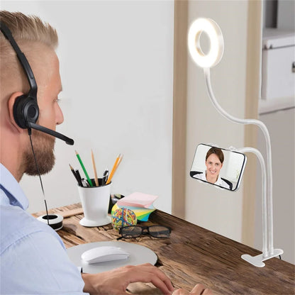 Selfie Ring Light with Phone Holder Clip-On Selfie Light Adjustable Flexible Gooseneck 2-in-1 Desk Ring Lamp for Live Streaming