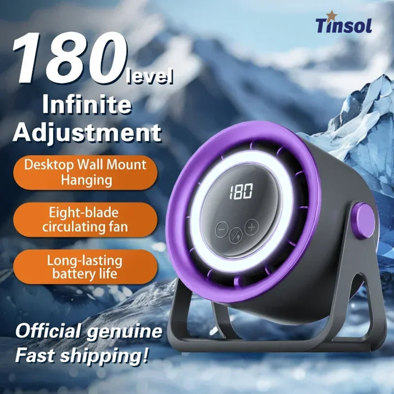 New 2500 mAH Convenient Electric Fan Turbo Silent Electric Fan with Ambient Light Countertop Wall Mount Ceiling Air Cooler