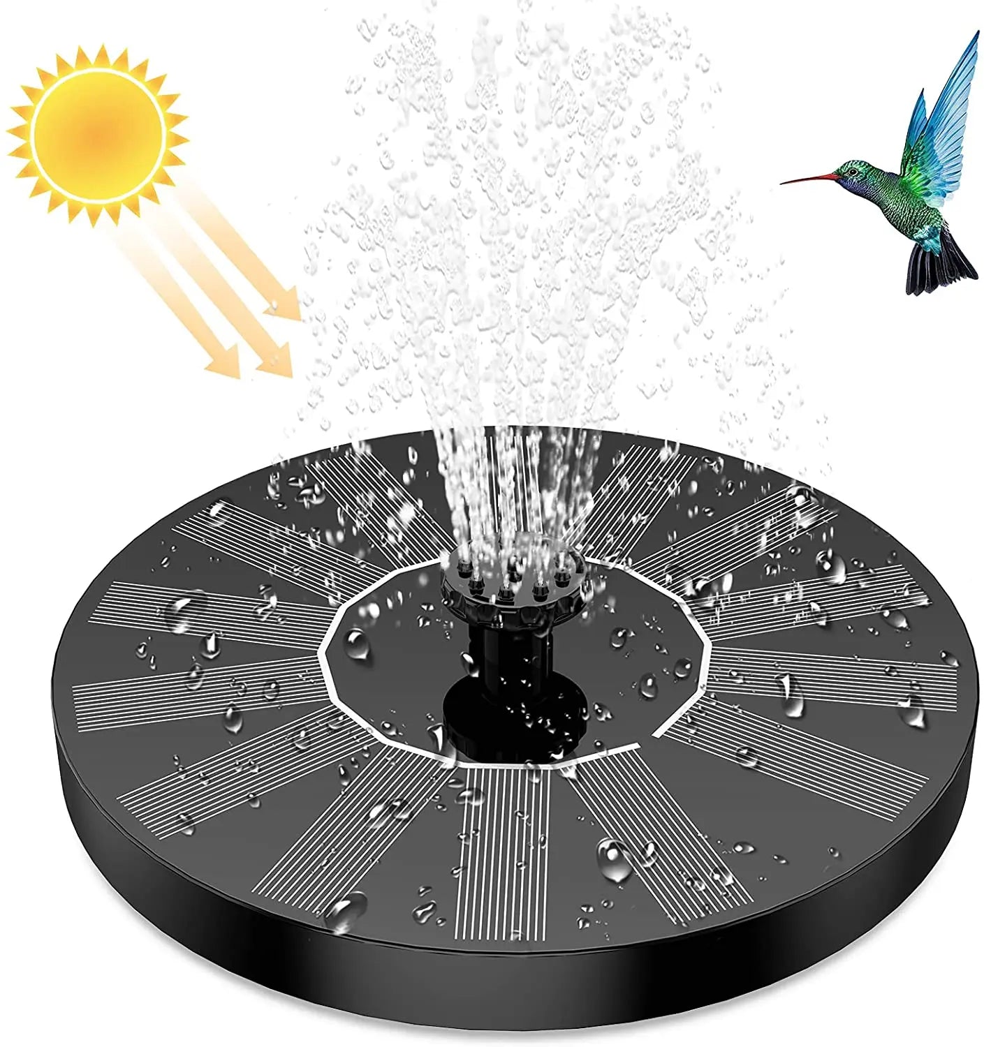 1.5W Solar Fountain Pump, with 6 nozzles Solar Bird Bath Fountain, Water Pump Floating Fountains Suitable for Ponds