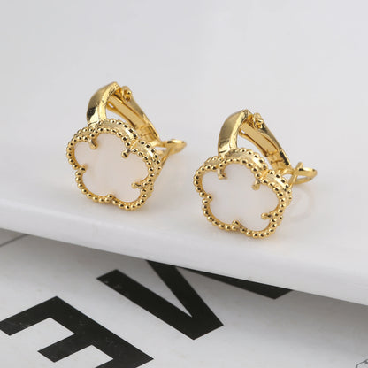 Irregular New Double Sided Natural Stone Shell Plant Five Leaf Flower Jewelry Set Necklace Earrings Women's High Quality Clover