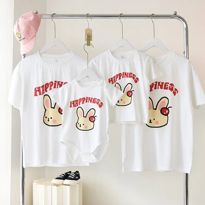 Family Cute Matching T Shirts Parent-child Rabbit Clothes Funny Dad Mom and Son Daughter Cotton Tees Tops Baby Newborn Bodysuit