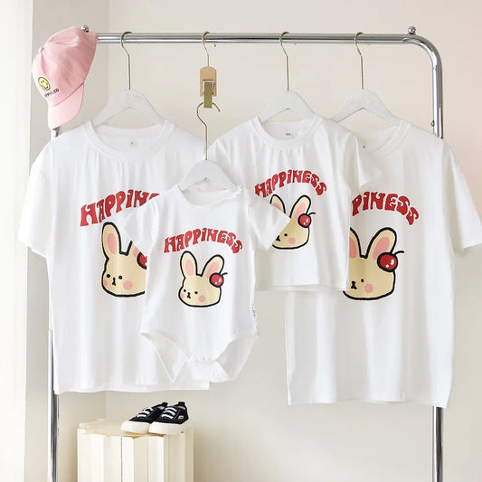 Family Cute Matching T Shirts Parent-child Rabbit Clothes Funny Dad Mom and Son Daughter Cotton Tees Tops Baby Newborn Bodysuit