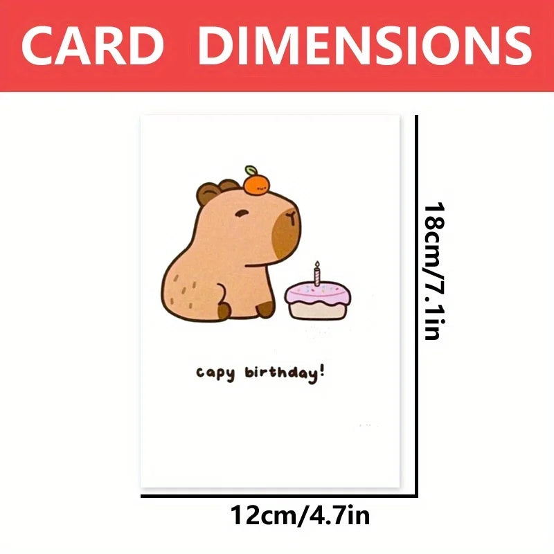 1pc, Happy birthday card, funny birthday card, friendship card, strong friendship, capybara, cake, pun card.
