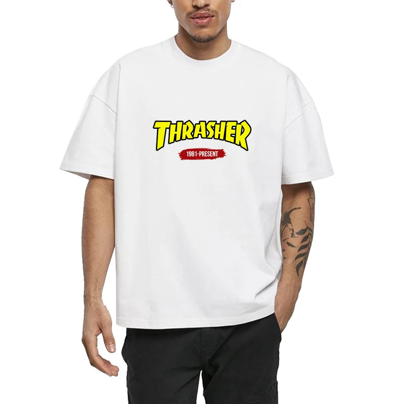 2025 T-shirts for Men Personalized T-Thrashers Y2k Clothing High Quality Summer Tops Vintage Streetwear Short Sleeve Tee White