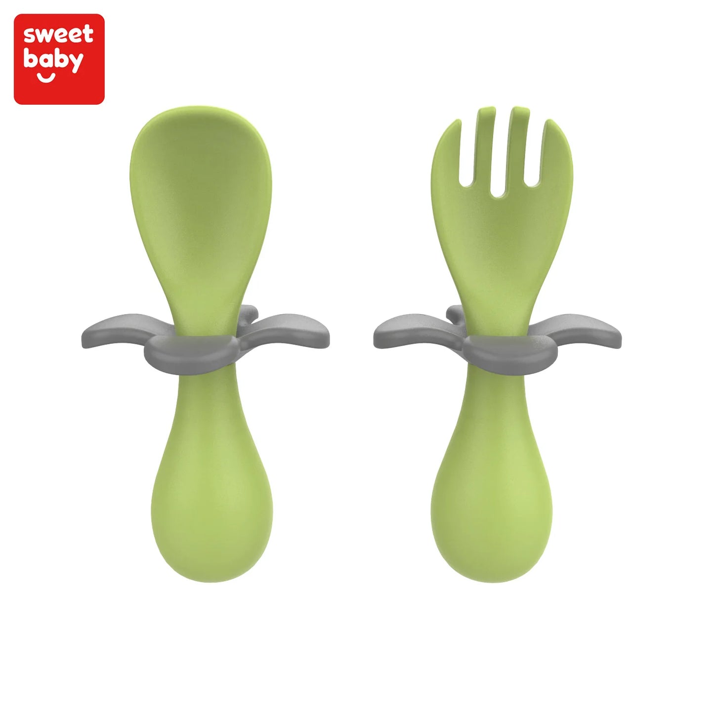 2pcs/set Food Grade Silicone Mini Fork Spoon For Baby petal  Print Utensils Set Feeding Spoon Learn To Eat Children's Tableware