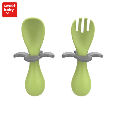 2pcs/set Food Grade Silicone Mini Fork Spoon For Baby petal  Print Utensils Set Feeding Spoon Learn To Eat Children's Tableware
