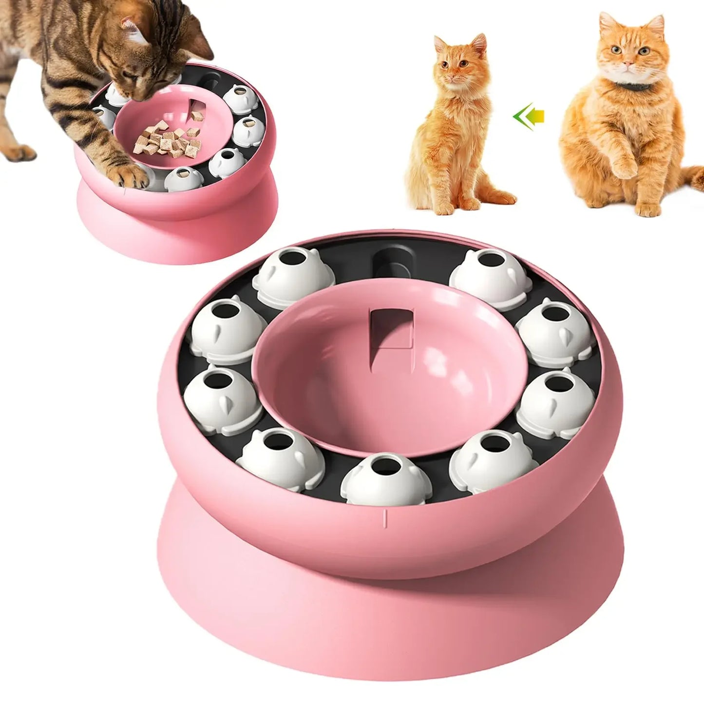 Cat Slow Feeder Raised Cat Dog Food Bowls with Stand Cat Puzzles Feeder Rotating Slow Feeder Non-Slip Food Bowls Slow Eating