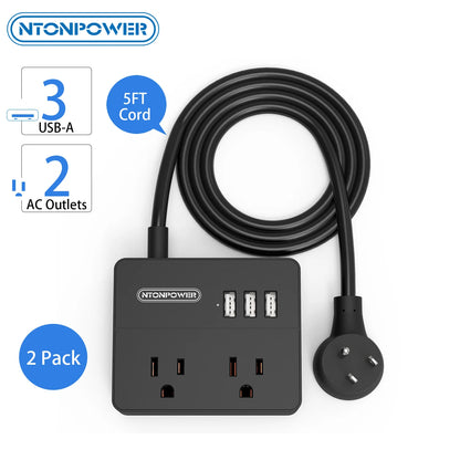 Power Strip US Plug 2 Outlets With 3USB Ports 15FT Extra-long Extension Cord（1.5/3/4.6 Meter）Smart USB Charger for Travel/Home
