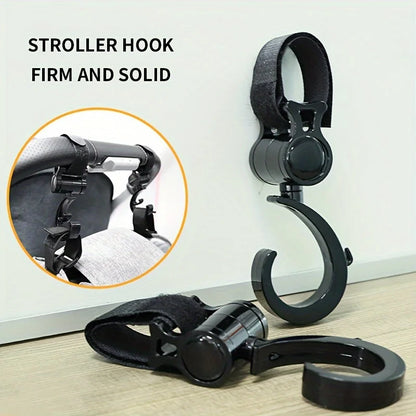 Rotating Stroller Hooks Durable ABS Black  Multi Purpose Shopping Bag Clips for Diaper Essentials Organization Gear Organization