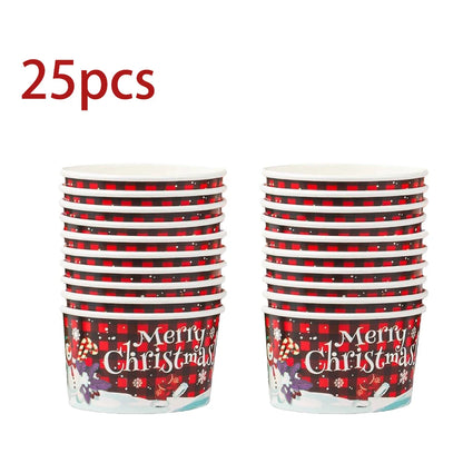 10/25pcs Christmas Snack Bowls Christmas Paper Ice Cream Cups, Santa Claus, Snowman Cake Paper Cups, 9oz Treat Dessert Bowls