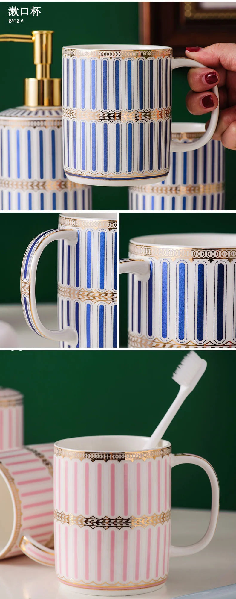 Bathroom Ceramic Five Piece Set Portable Soap Dispenser Mouthwash Cup Bathroom Accessories Set bathroom accessories set