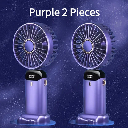 USB Handheld Mini Fan Foldable Portable Neck Hanging Fans 5 Speed USB Rechargeable Fan with Phone Stand and Display Screen