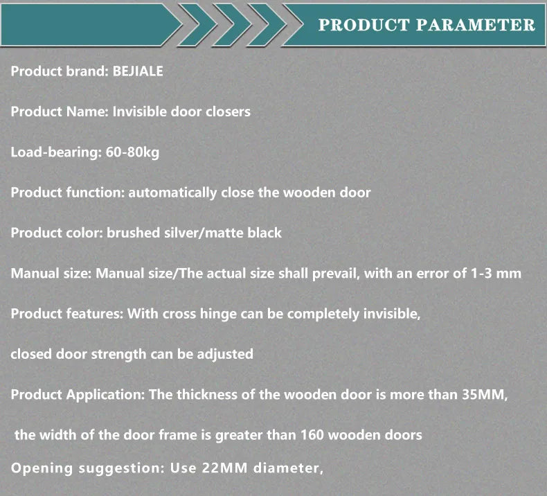 Invisible Door Closers Home Door Wooden Door Automatic Closers Hidden Lightweight Door Spring Adjustable Hinge Closers Hardware