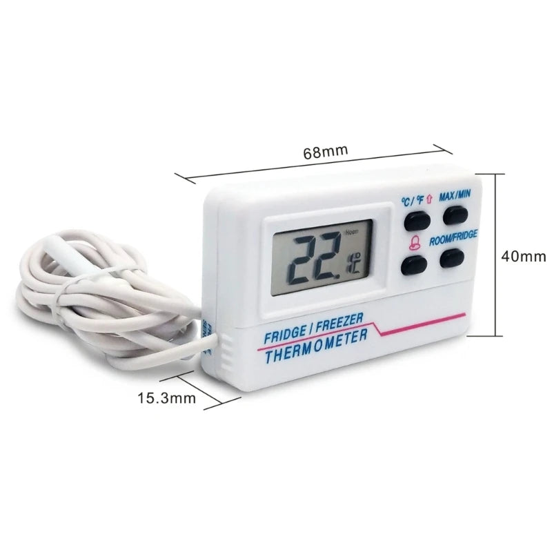 Digital Refrigerator Thermometer Indoor Outdoor Fridge Freezer Thermometer with 2 Sensor and Alarm for Home Restaurant