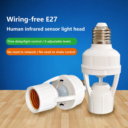 Smart E27 PIR Motion Sensor Light Switch 110V 220V Detector Base Lamp Holder Lux Time Delay Adjust Control Bulb Socket