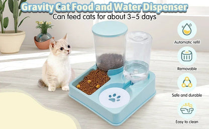 Automatic Cat Feeder Water Dispenser Set 2 In 1 Tilted Automatic Pet Food And Water Feeder Gravity Food Feeder and Waterer
