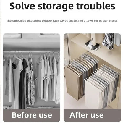 1pc Pull-Out Clothes Storage Rod Adjustable Foldable Metal Hanging Rail for Wardrobes Space-Saving Organizer Drying Racks