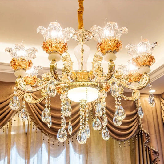 Flower Glass Lampshade Crystal Pendant Lamp Living Room Dining Room Bedroom Hall Villa New Design Hot Sale Decorative Chandelier