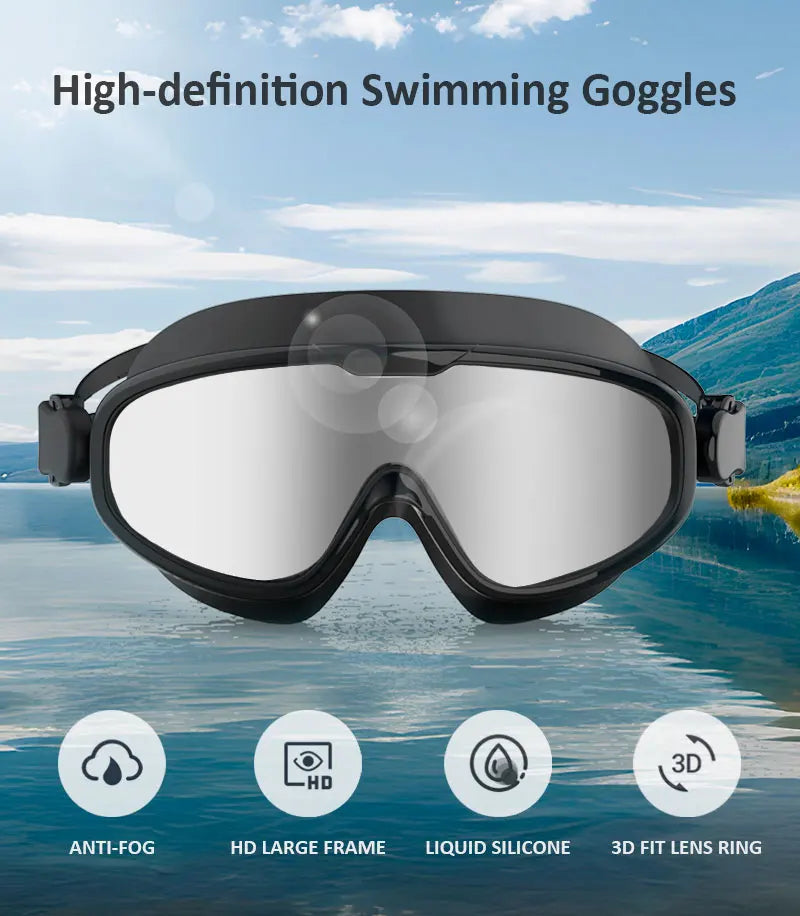 Large Frame Swimming Goggles Anti Fog Waterpoof Swimming Goggles for Men Women Swimming Pool Beach Silicone Swimming Goggles