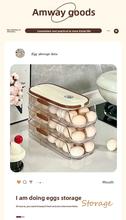 Smart Egg Storage Box - Slide-Out Drawer & Gravity Roller Design with Hidden Handle, Stackable Fridge Organizer for Side Door