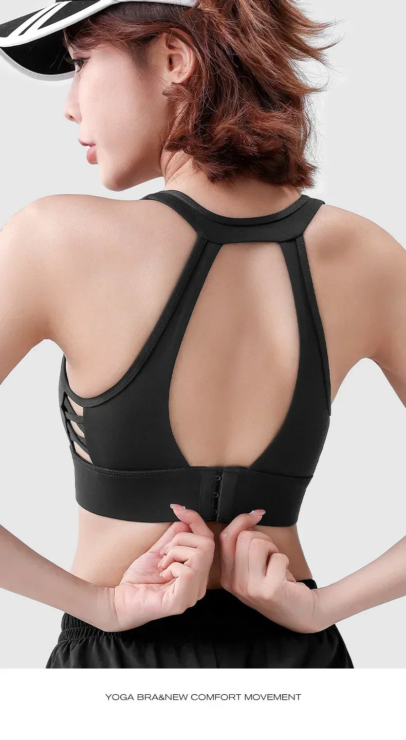 Sports bra for women, shock-absorbing high-strength running, zipper yoga suit, vest, bra, fitness fixed cup, summer
